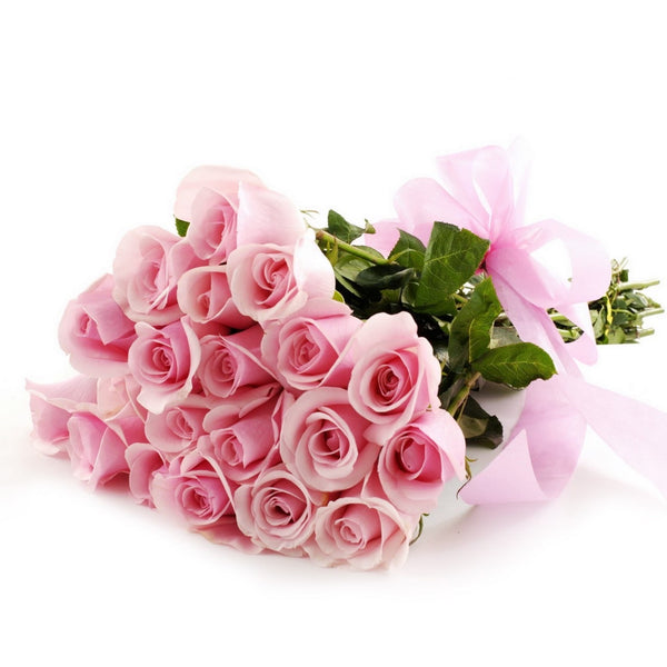 24 PINK ROSES HAND-TIED BOUQUET