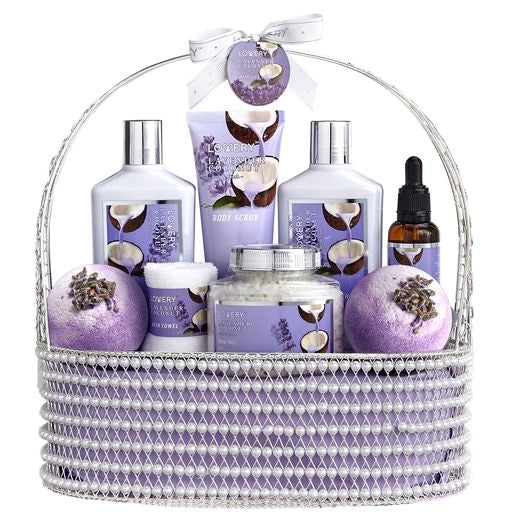 Home Spa Gift Set - Lavender Coconut Handmade Pearl Basket