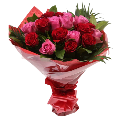 1 doz pink and red roses