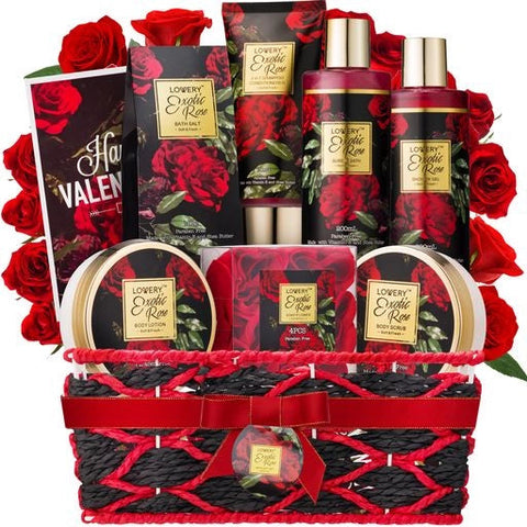 Bath & Body Gift Set, Spa Kit, Exotic Rose Gift Basket